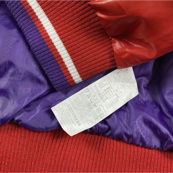 VTG Converse Luxury Puffer Jacket Hoodie Red Purple Unisex M Bomber Removable - Picture 11 of 15